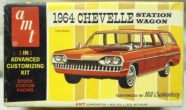 AMT 1/25 1964 Chevelle Station Wagon 3 in 1 Advanced Customizing Kit - Stock / Custom / Racing, 8744-200 plastic model kit